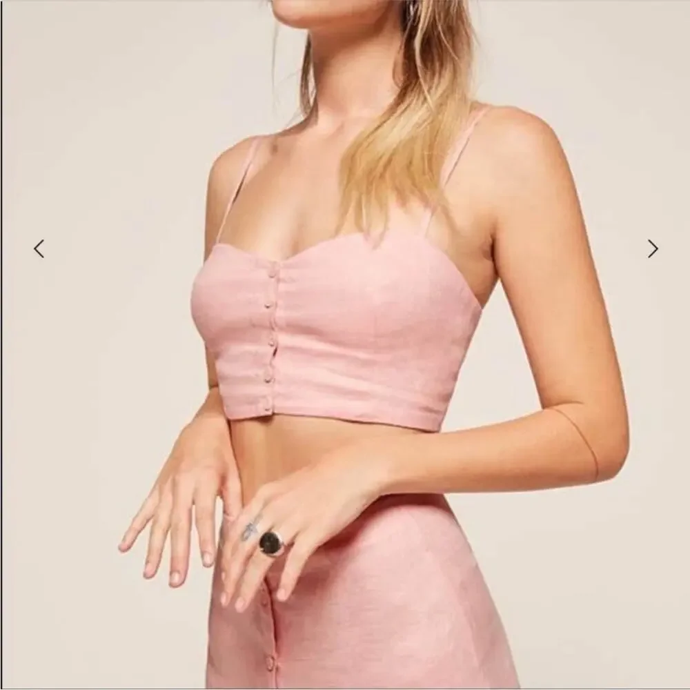 Reformation Tati Two Piece mini skirt top set linen cotton size 4
